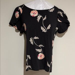 Ann Taylor Factory Black Top with Pink Floral Design